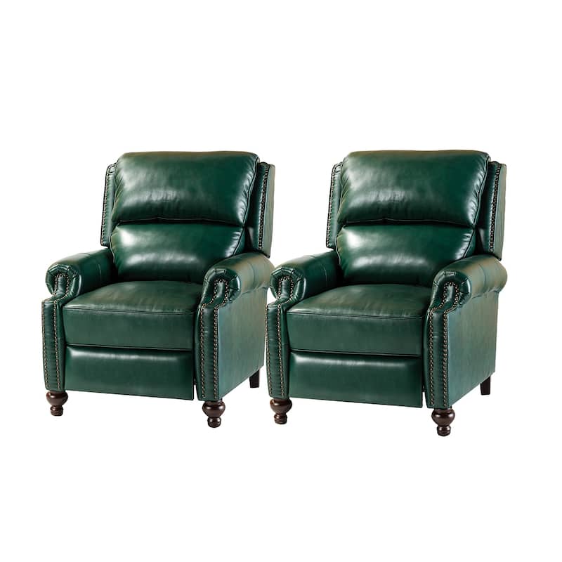 Gabriela Mid-Century Modern Genuine Leather Recliner with Tapered Block Solid Wood Feet Set of 2 by HULALA HOME