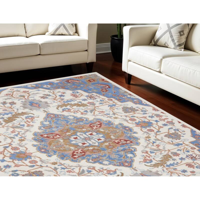Kamal Power Loomed Floral Traditional Non Skid Area Rug By HomeRoots - 118' X '94' X '0.25 - 118' X '94' X '0.25 - Oxford Blue - Rectangle
