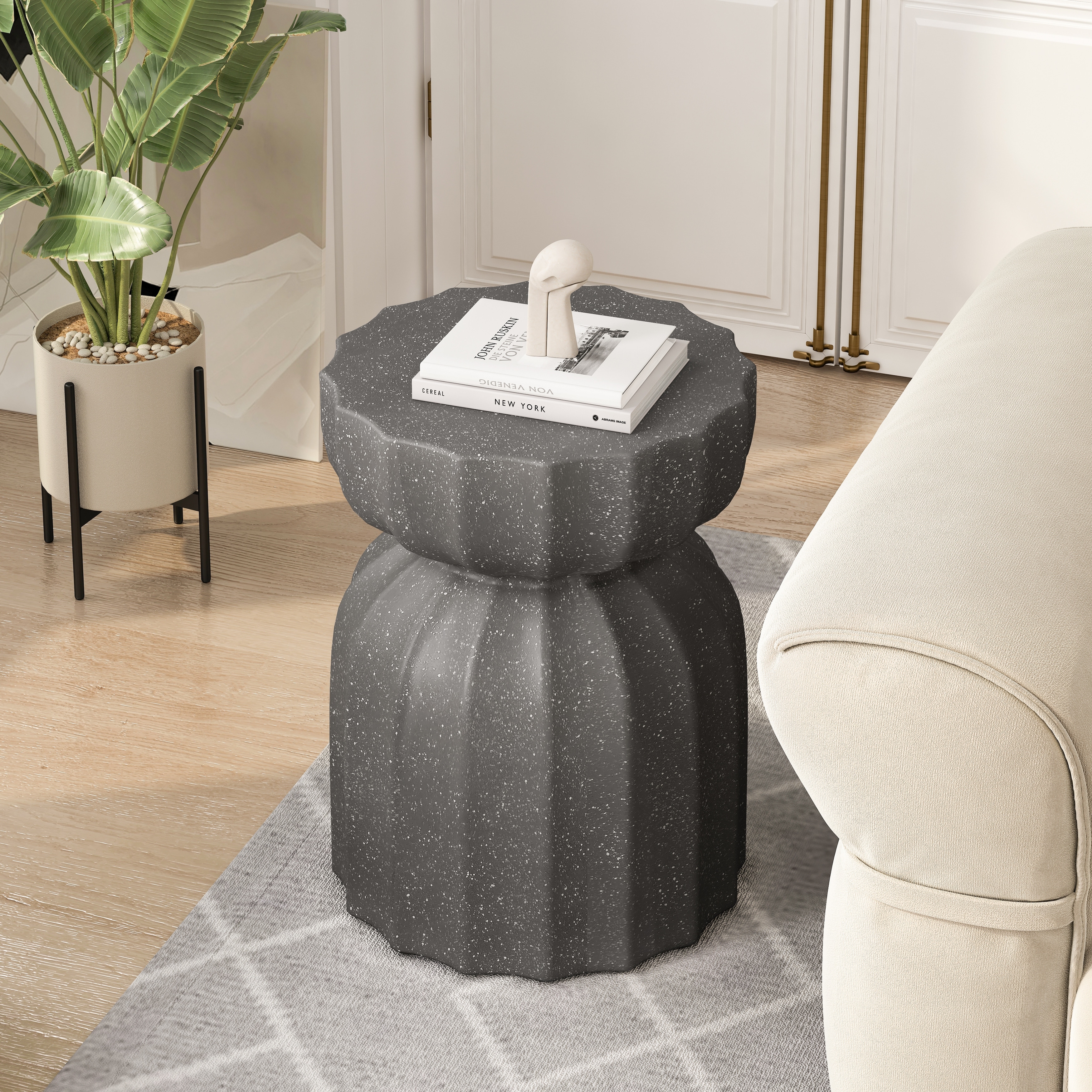 13" Outdoor and Indoor Waterproof Coffee Table and Side Table Set,Durable MgO Cement Design,2PC