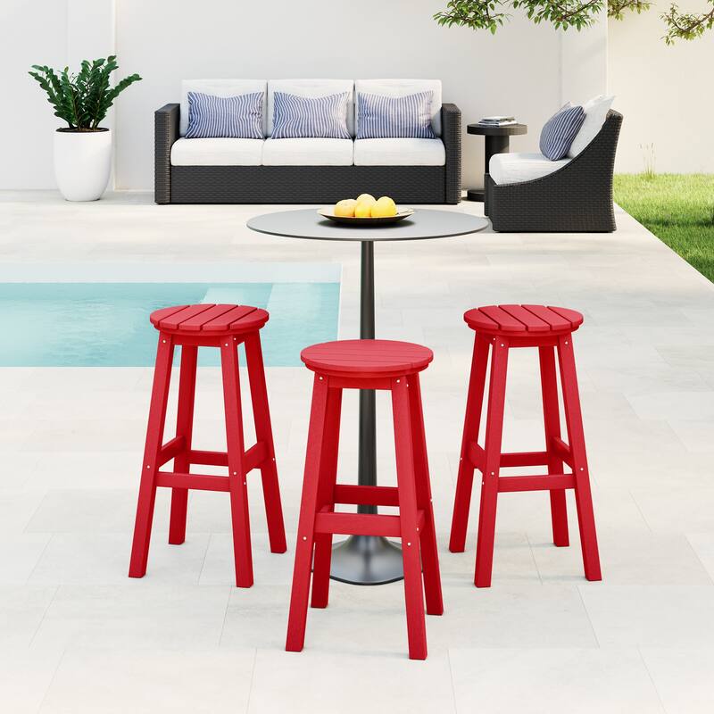 Laguna Hdpe All Weather Outdoor Patio 29" Round Bar Stool (Set Of 3)