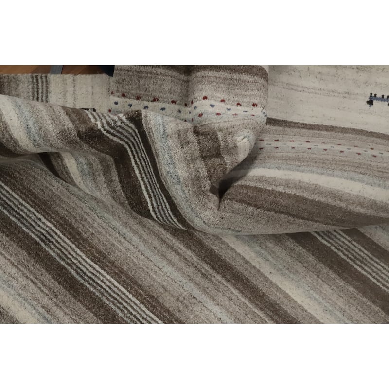 Hand Knotted Oriental 100% Wool Carpet Tribal Animal Pictorial Beige & Ivories Gabbeh Area Rug - 7' 8'' X 5' 4''