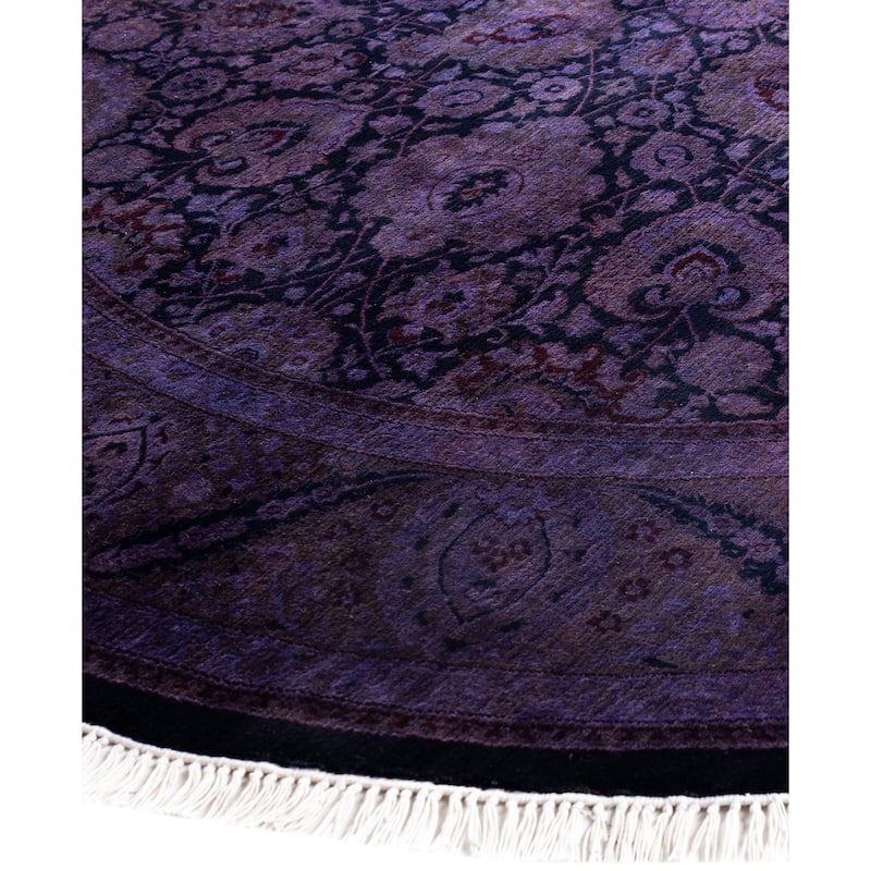 Overdyed One-of-a-Kind Hand-Knotted Round Area Rug - Purple - 6' 1" x 6' 1"