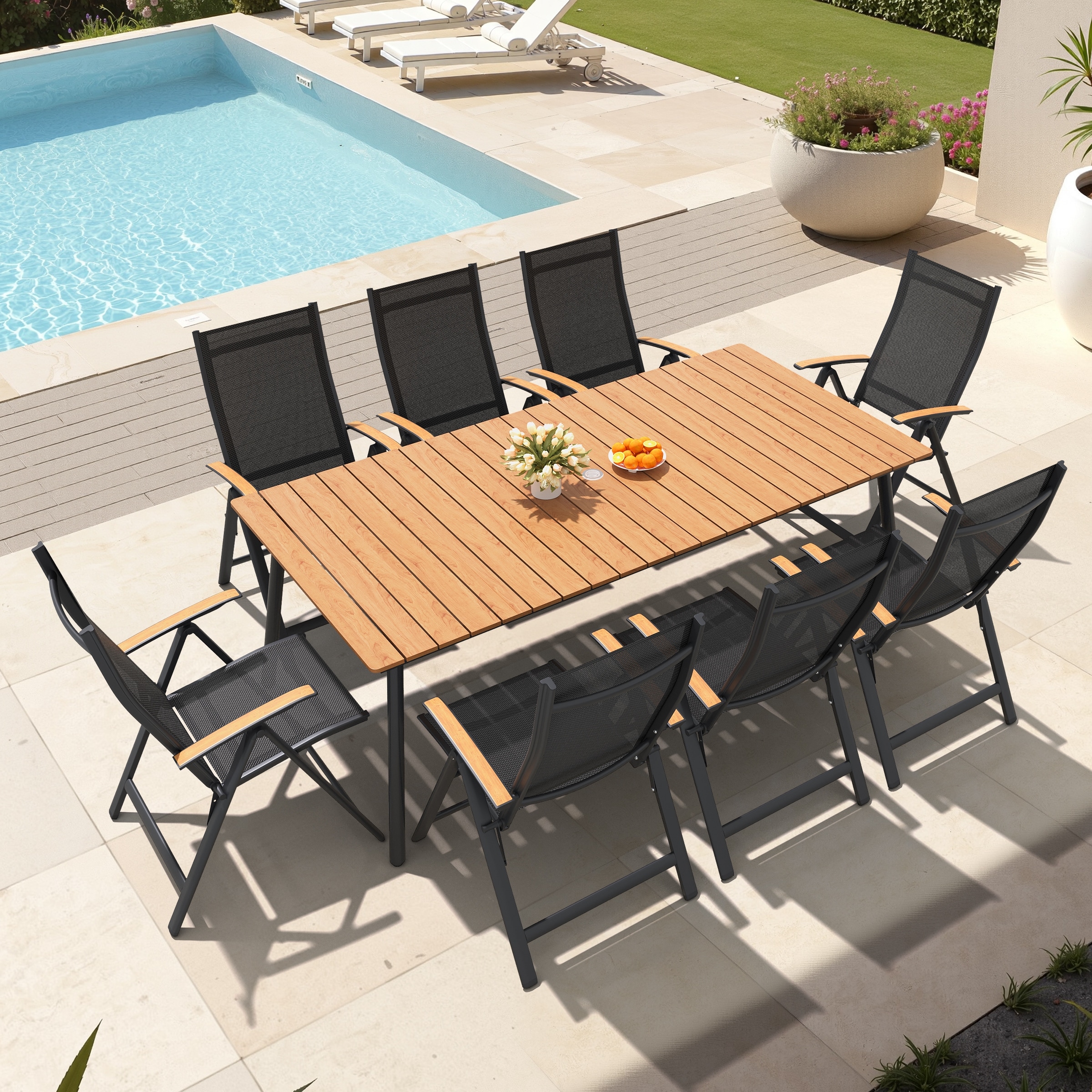 7/9-Piece Outdoor Patio Dining Set Aluminum Rectangular Dining Table and Folding Chairs