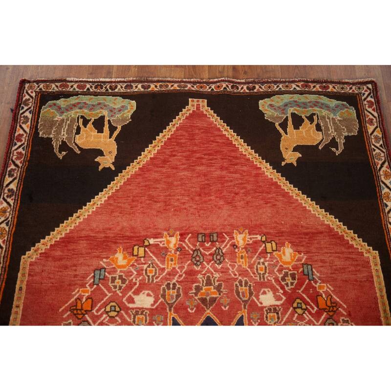 Vegetable Dye Shiraz Persian Vintage Area Rug Hand-knotted Wool Carpet - 4'0"x 5'10"