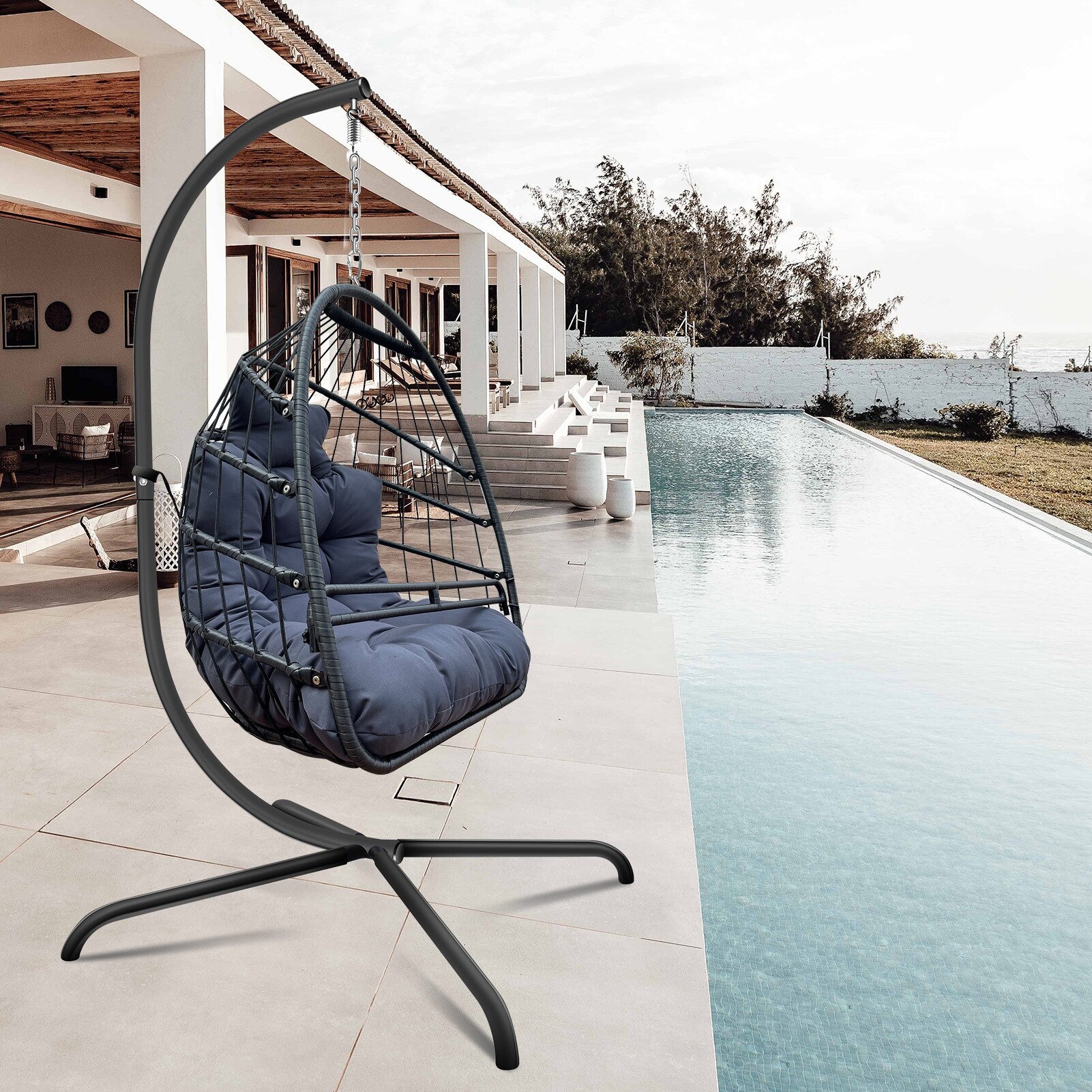 Swing Egg Chair with Stand Indoor Outdoor Basket Hanging Chair