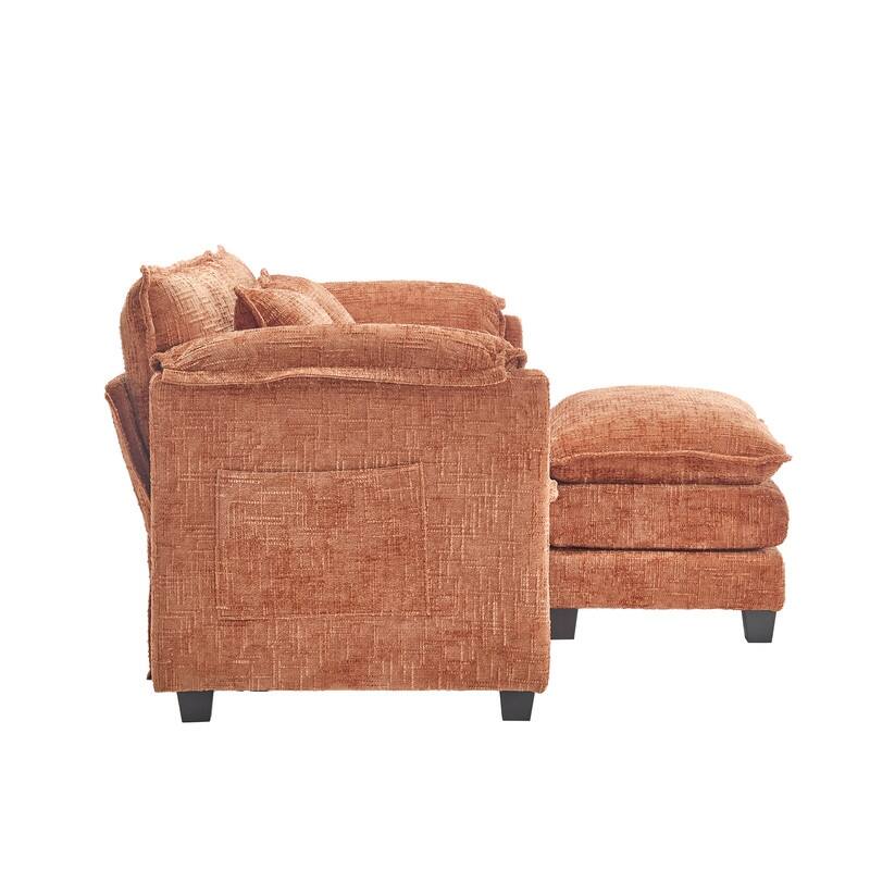 76.77" Chenille Upholstered Sofa with 2 Ottomans
