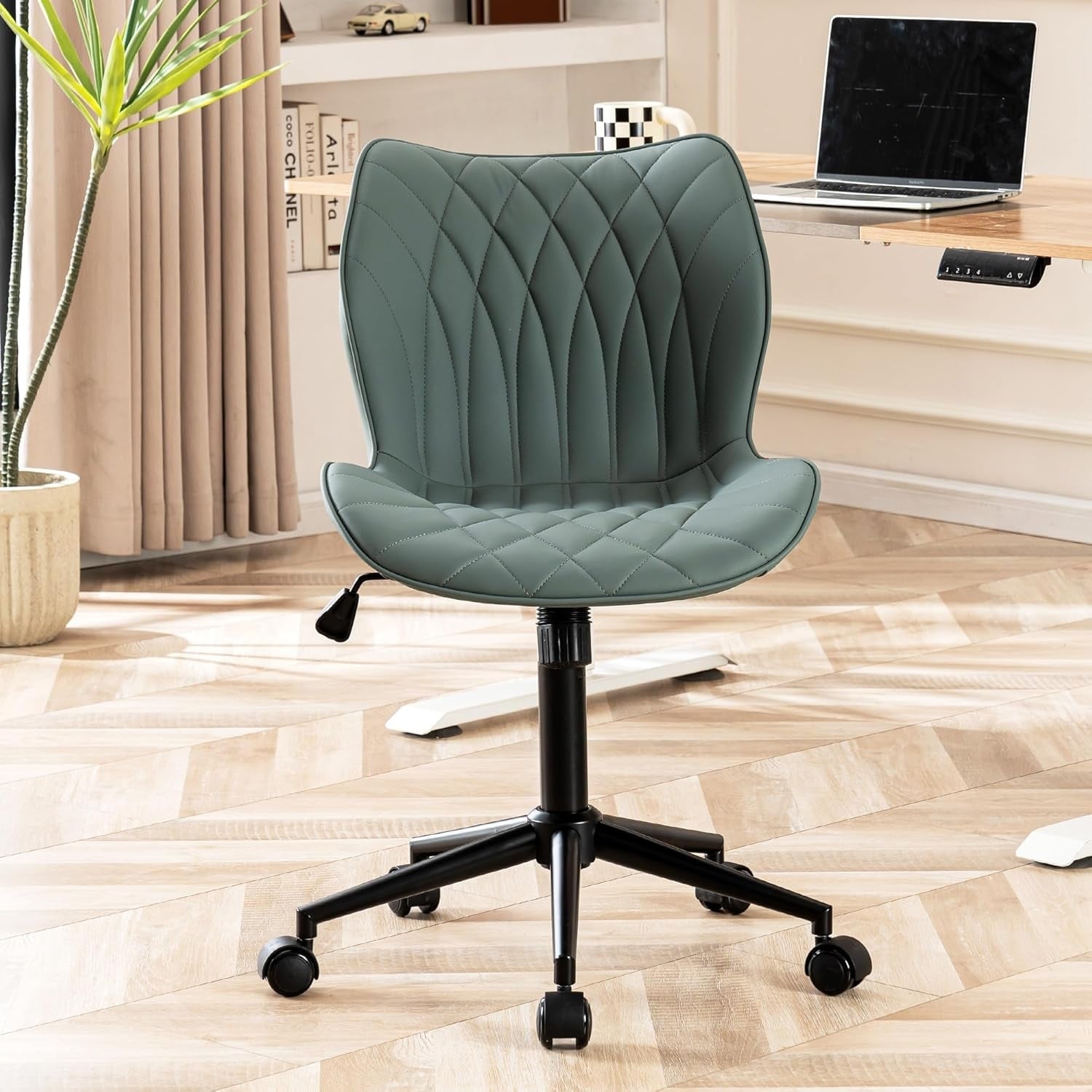 Armless Ergonomic Office Chair with Adjustable Height, Swivel & Rocking, Modern Faux Leather Design