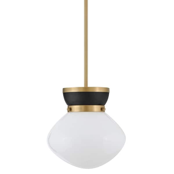 slide 2 of 7, Lark 83607 Lucy 10" Wide Mini Pendant with Cased Opal Glass Lacquered Brass / Black