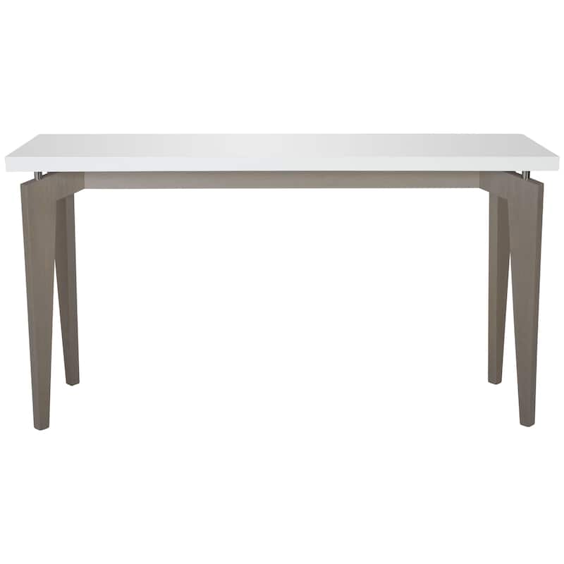 SAFAVIEH Gaye Mid-Century Modern White/ Dark Brown Lacquer Console Table - 59" x 17.6" x 31.5" - 59Wx18Dx32H - White/Grey Oak