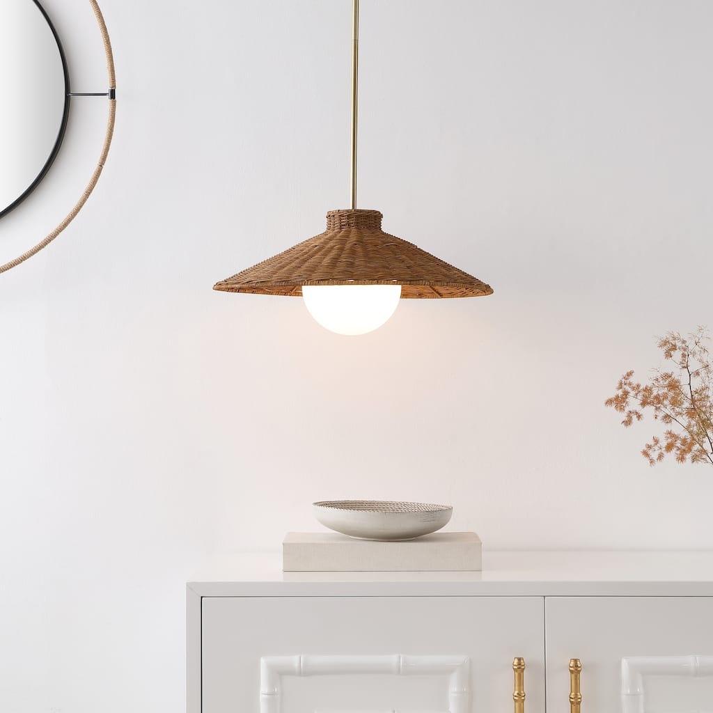 SAFAVIEH Kalena 20-inch Rattan & Metal Pendant - 20"W x 20"D x 48"H