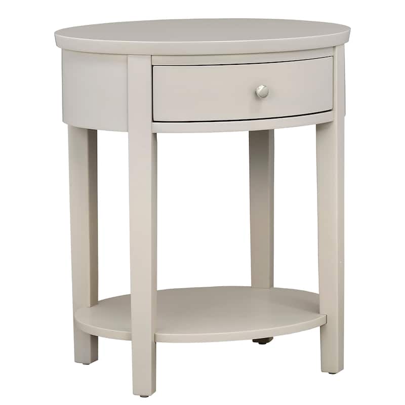 Fillmore 1-Drawer Oval Wood Shelf Accent End Table by iNSPIRE Q Modern - Silver Birch