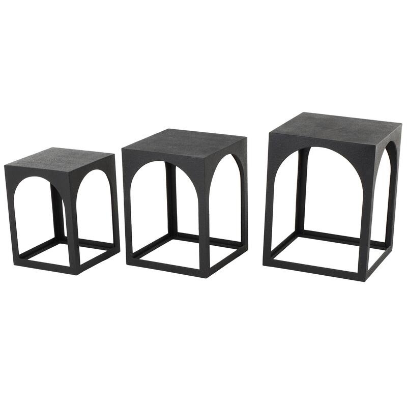 White or Black Metal Nested Side End Accent Table with Arched Cutouts (Set of 3)