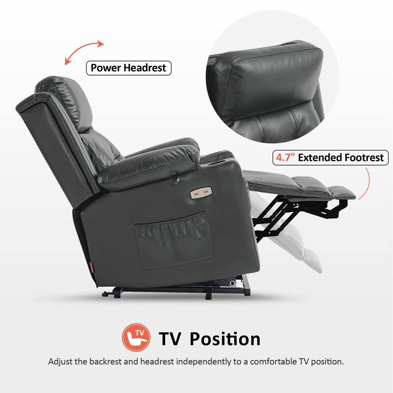 MCombo Lay Flat Dual Motor Power Lift Recliner Chair Sofa with Heat and Massage, Infinite Position, Faux Leather 7661