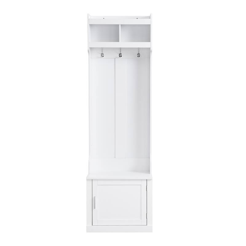 Minimalist Slim Hall Tree with Cabinet & 6 Hanging Hooks, Multi-functional Storage Bench with Coat Rack