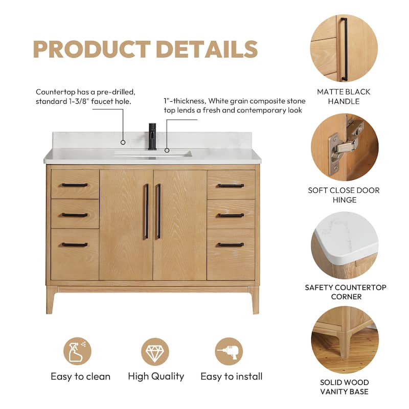 Gara Single Bath Vanity with Composite Stone Top and Mirror