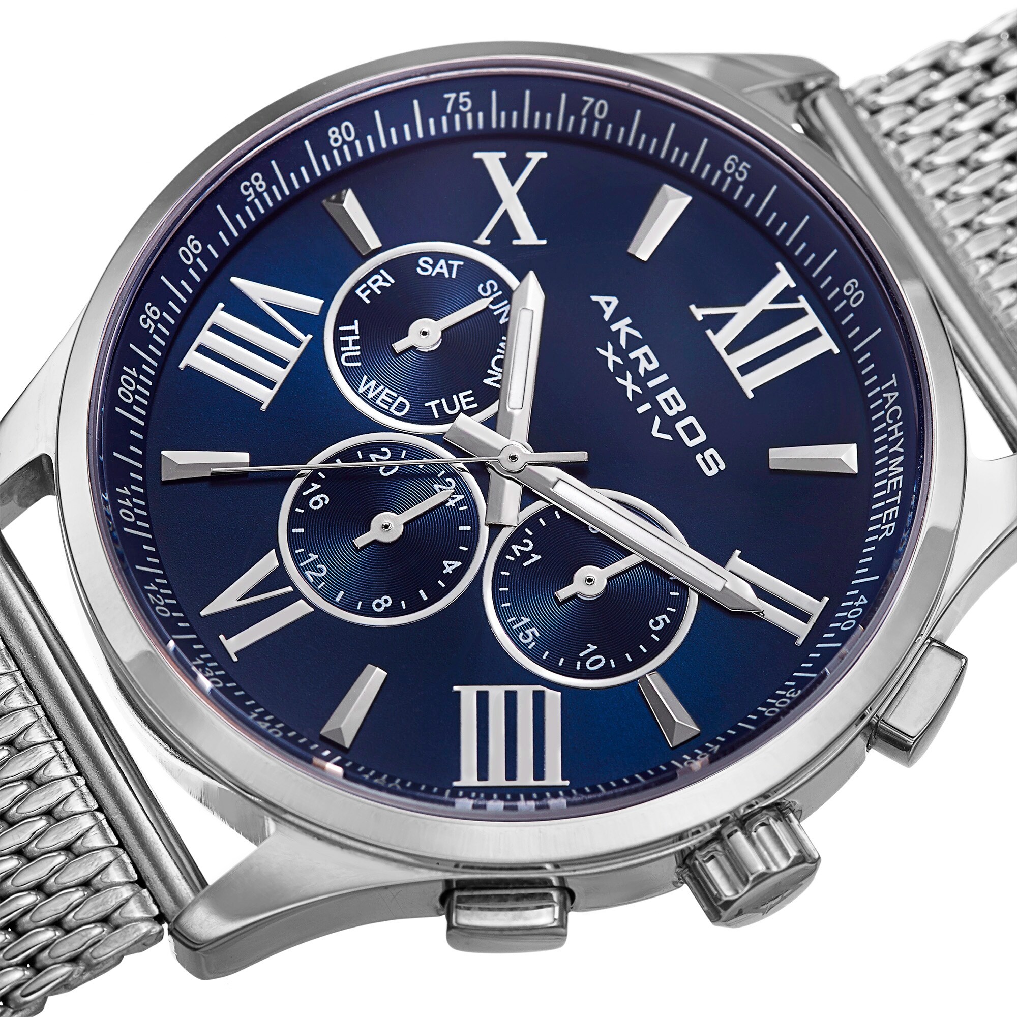 Akribos XXIV Men's Swiss Quartz Multifunction Dual Time Stainless
