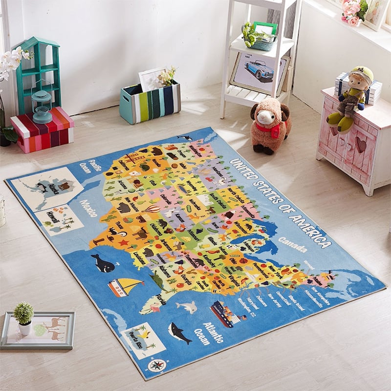 Sussexhome Low Pile Non-Slip Washable Educational Rug