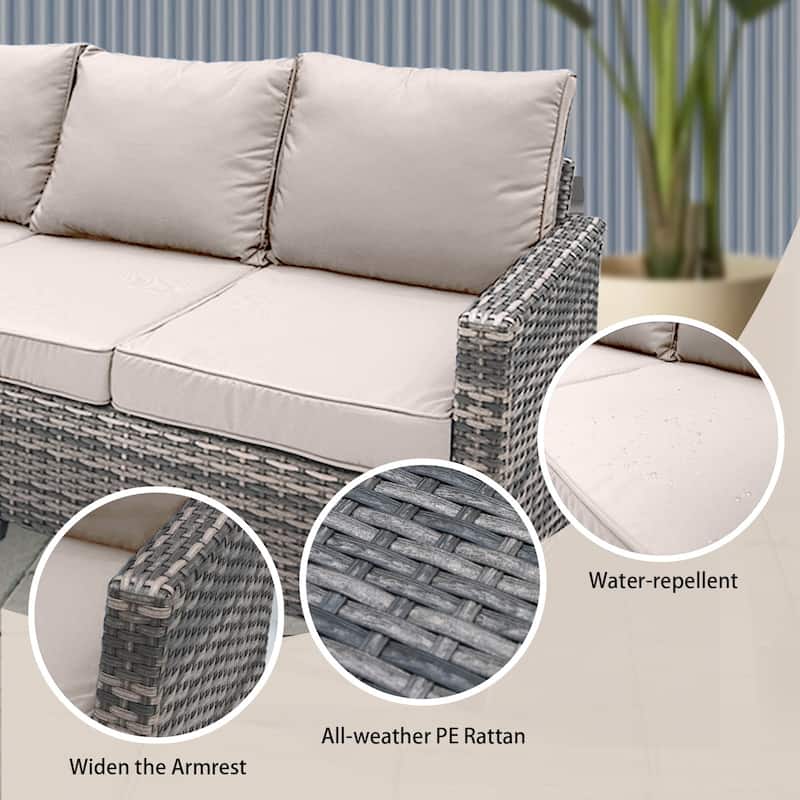Outdoor Patio Rattan Sofa with Cushions
