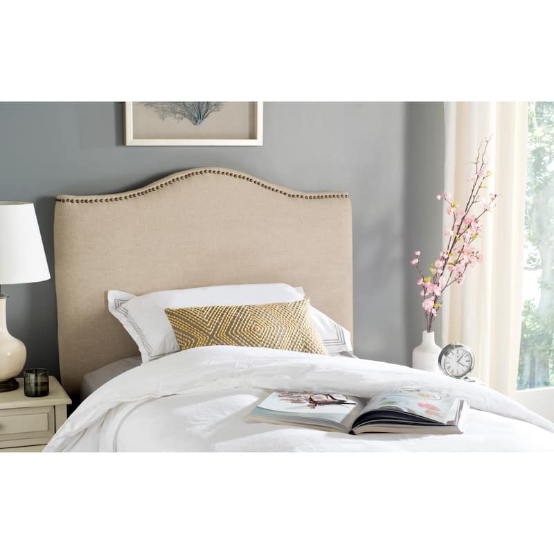 SAFAVIEH Torrie Hemp Linen Upholstered Headboard - Brass Nailhead (Twin) - Taupe - Twin