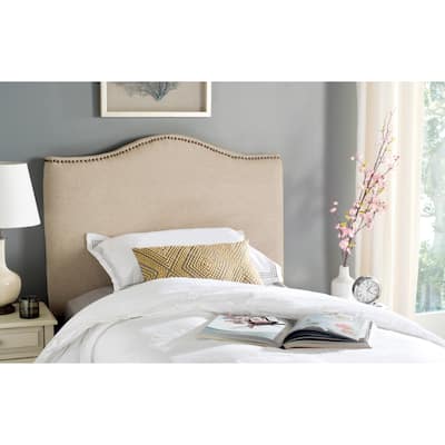 SAFAVIEH Torrie Hemp Linen Upholstered Headboard - Brass Nailhead (Twin)