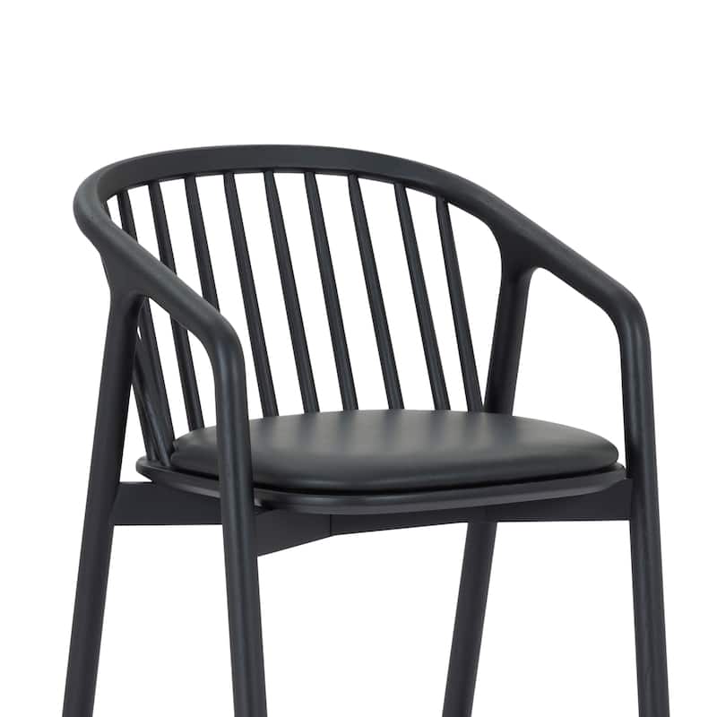 Echo Solid Wood and Black Faux Leather Bar or Counter Height Barstool