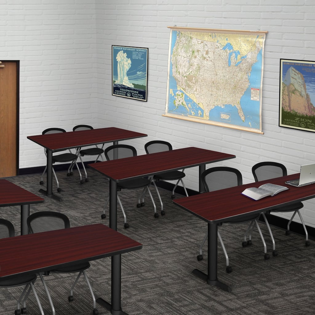 66" x 24" Training Table- Mahogany & 2 Nesting Chairs- Black