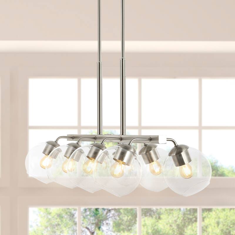 Jaxon 33.5" 8-Light Farmhouse Bohemian Iron/Glass Linear LED Pendant, Oil Rubbed Bronze/Clear by JONATHAN Y - 8 Light - Nickel