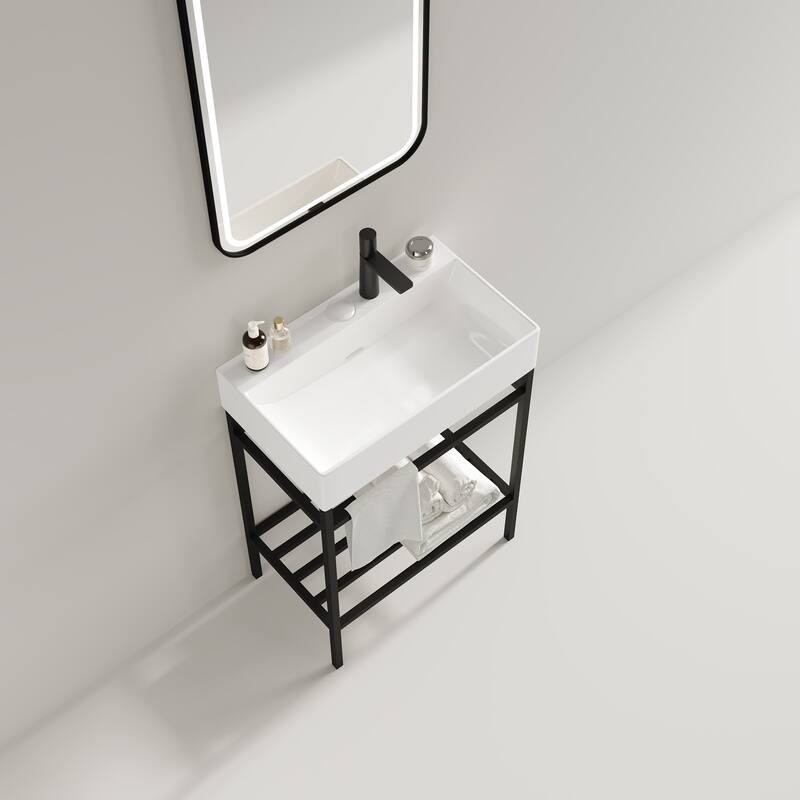 24 inch Metal Freestanding Bathroom Vanity Set with Integrated Ceramic Sink