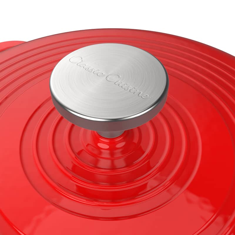 Cast Iron Dutch Oven with Lid - Enamel Pot - Stovetop and Oven Cookware by Classic Cuisine (Red)