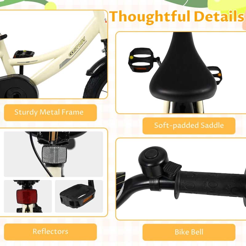 Costway 14" Kids Bike with Removable Training Wheels Adjustable Seat & - See Details