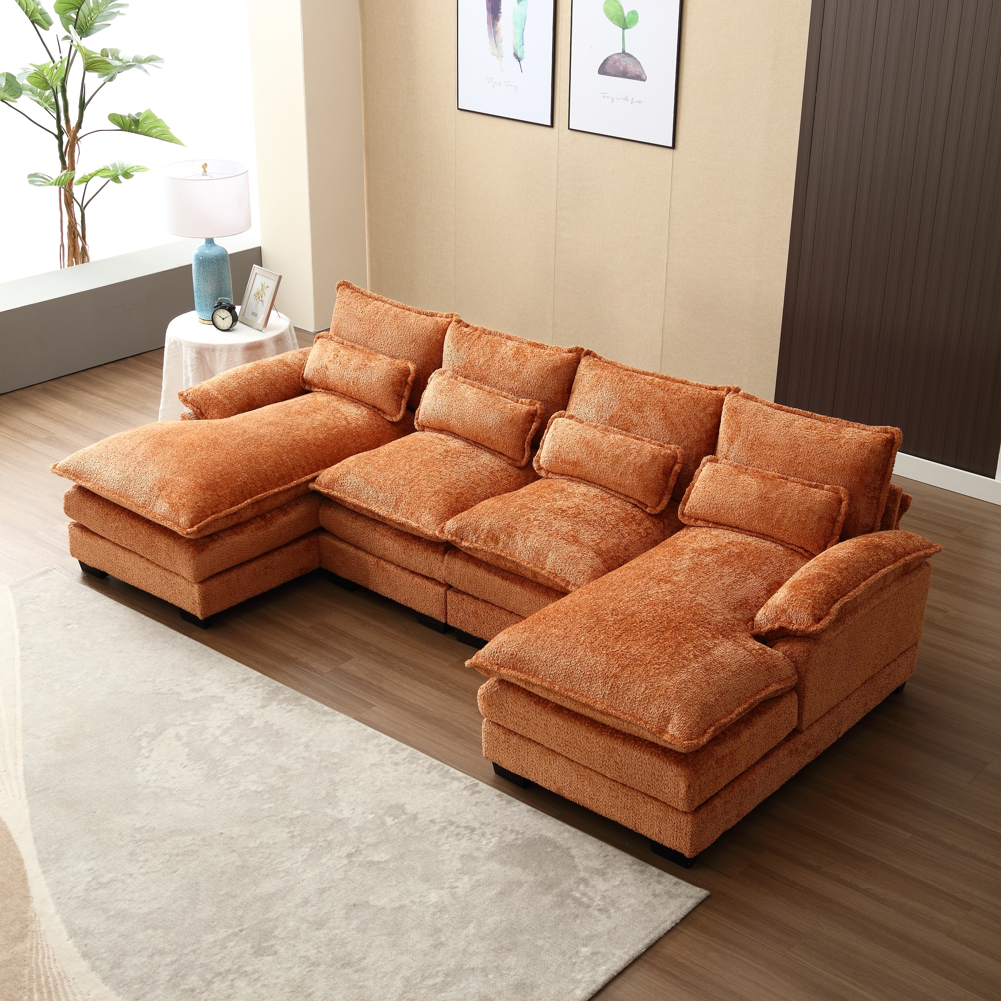 U shaped Sectional Sleeper Sofa Reversible Modular Couch Orange