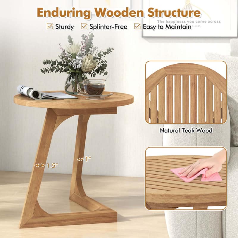 1/2 PCS Teak Wood Outdoor Side Table Round Patio End Table