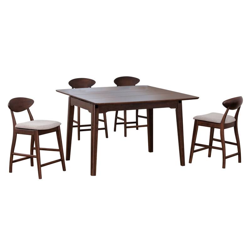 Furniture of America Abigail V Mid-Century Modern 5-Piece Walnut 53-inch 1-Leaf Extendable Counter Height Dining Set
