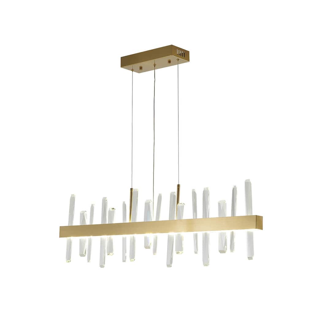 1-Light Gold Stainless Steel LED Chandelier With Clear Crystals