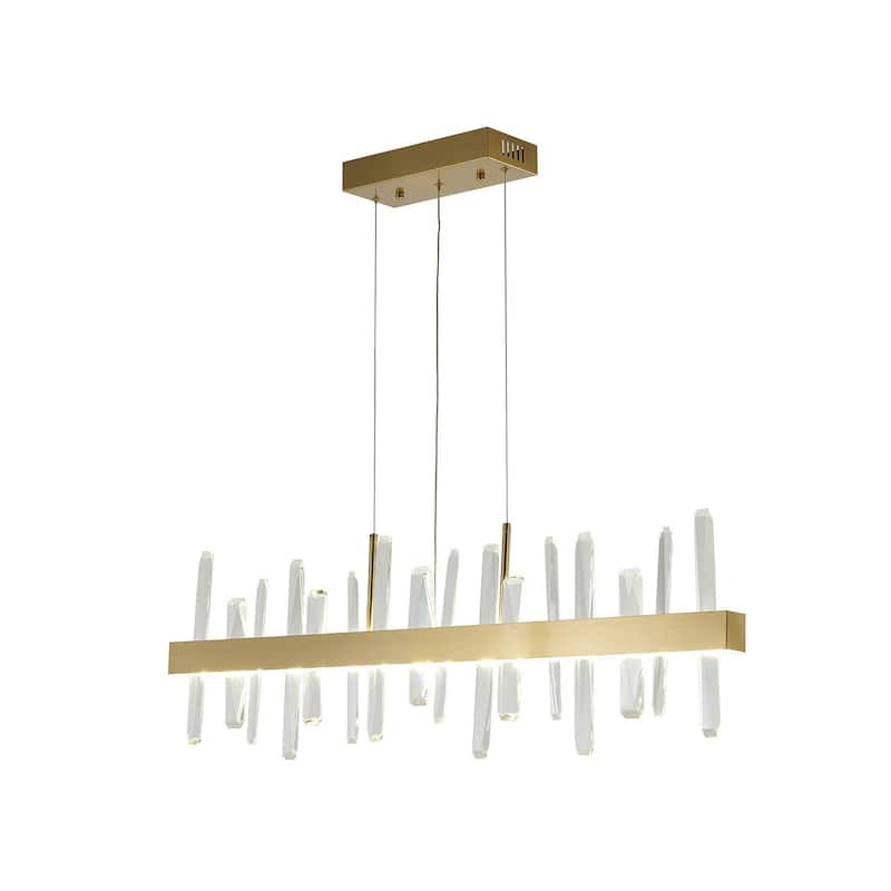 1-Light Gold Stainless Steel LED Chandelier With Clear Crystals