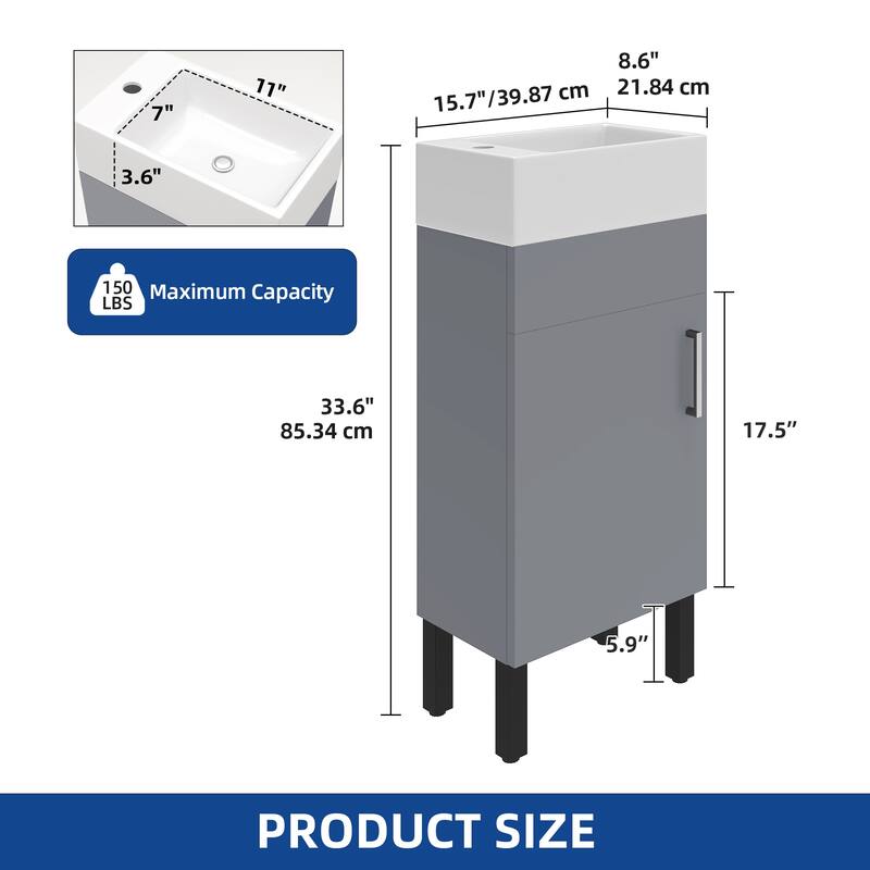 Moasis 15.7" Freestanding Single Bathroom Vanities Set with Cabinet Storage