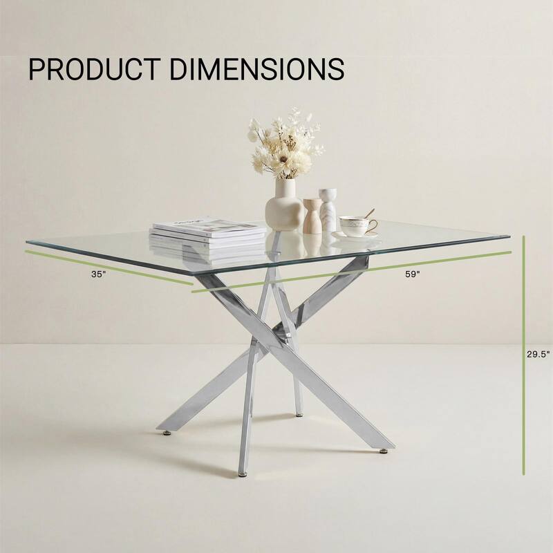 Modern rectangular tempered glass table and silver iron frame