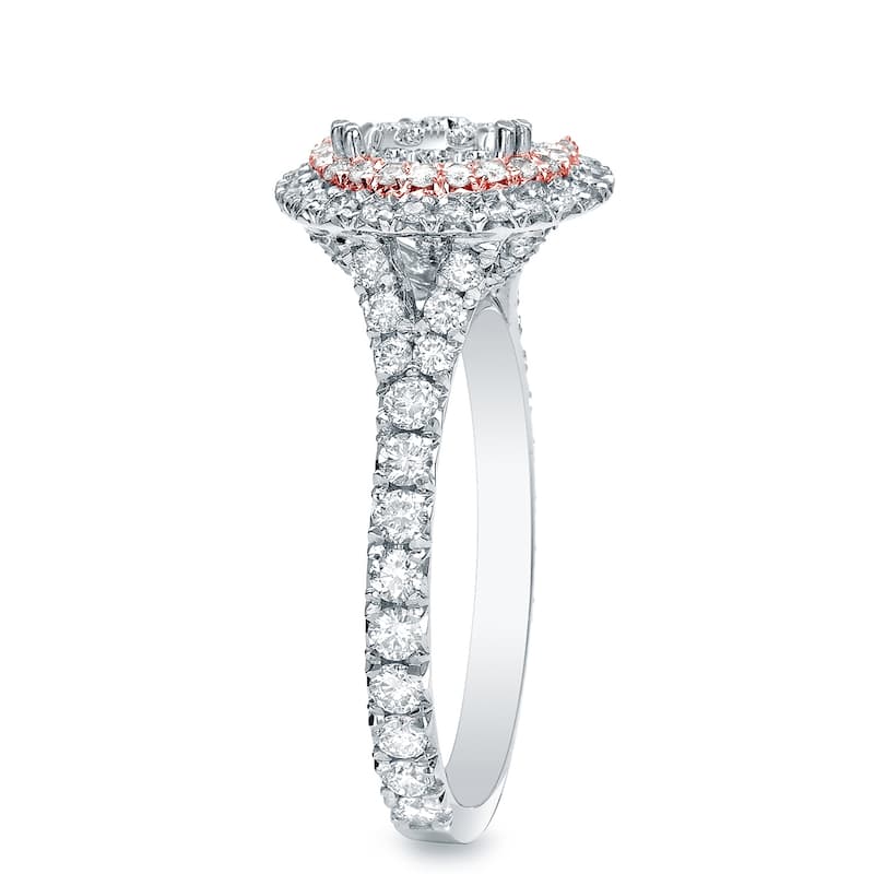 Auriya 14k Gold 1 1/2ctw Round Double Halo Diamond Engagement Ring Two-tone Gold