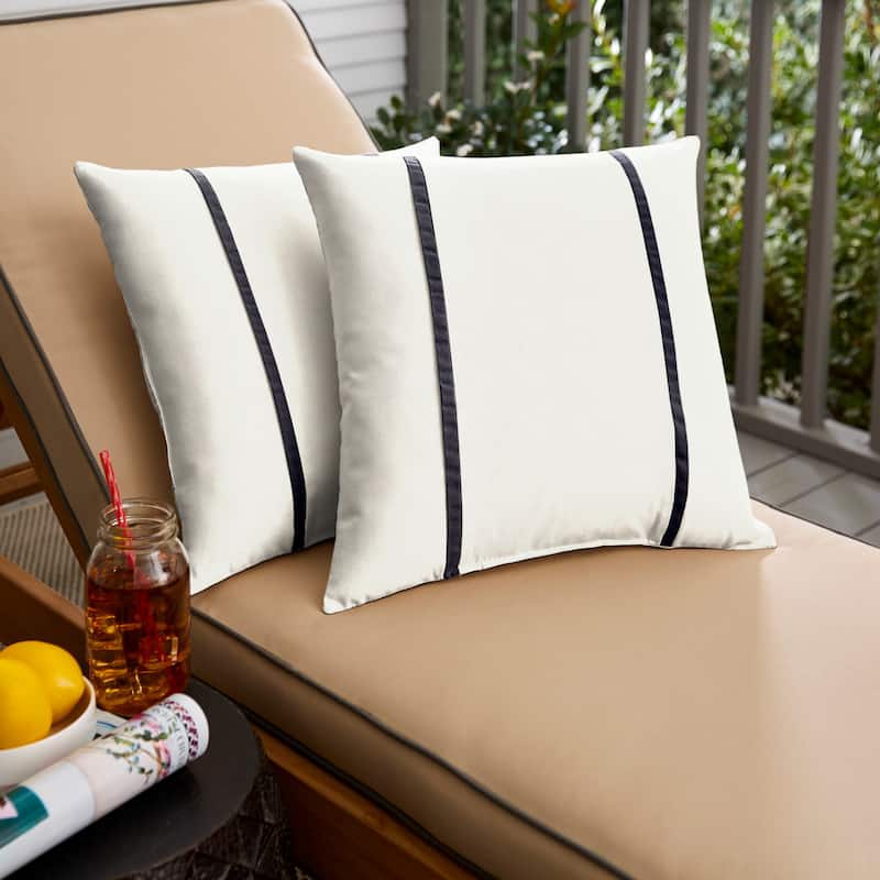 Sorra Home Sunbrella Outdoor Double Petite Flange Pillow Set of 2 - Sunbrella - Canvas Natural/Canvas Navy - 16 in H x 16 in W x 6 in D