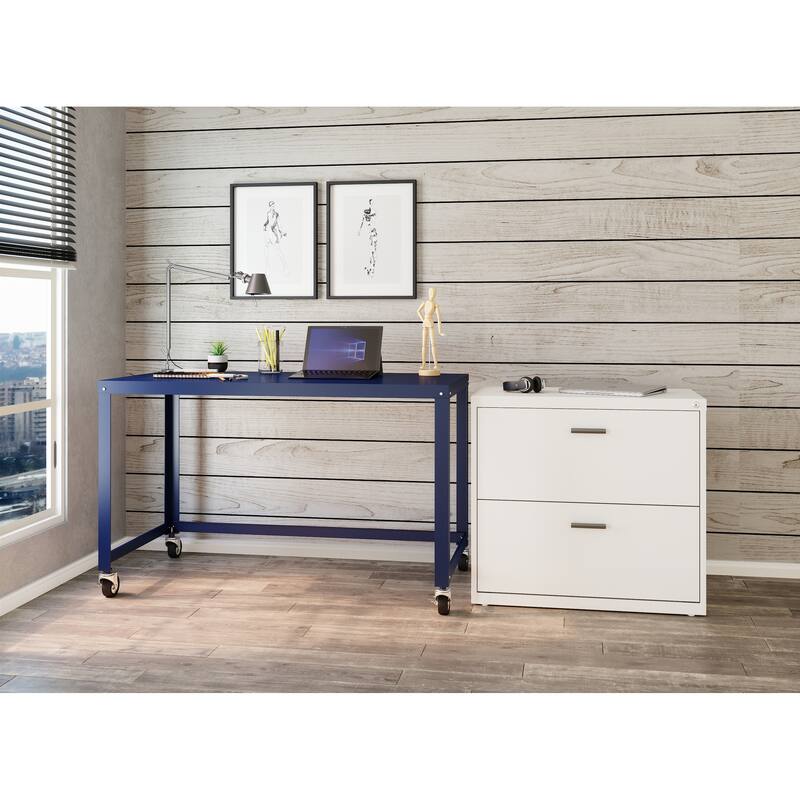 Space Solutions 48-inch Wide Mobile Metal Desk, Navy