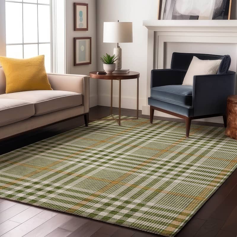Premium Washable Super Soft Modern Plaid Mayfield Rug - Olive - 5' x 7'6"