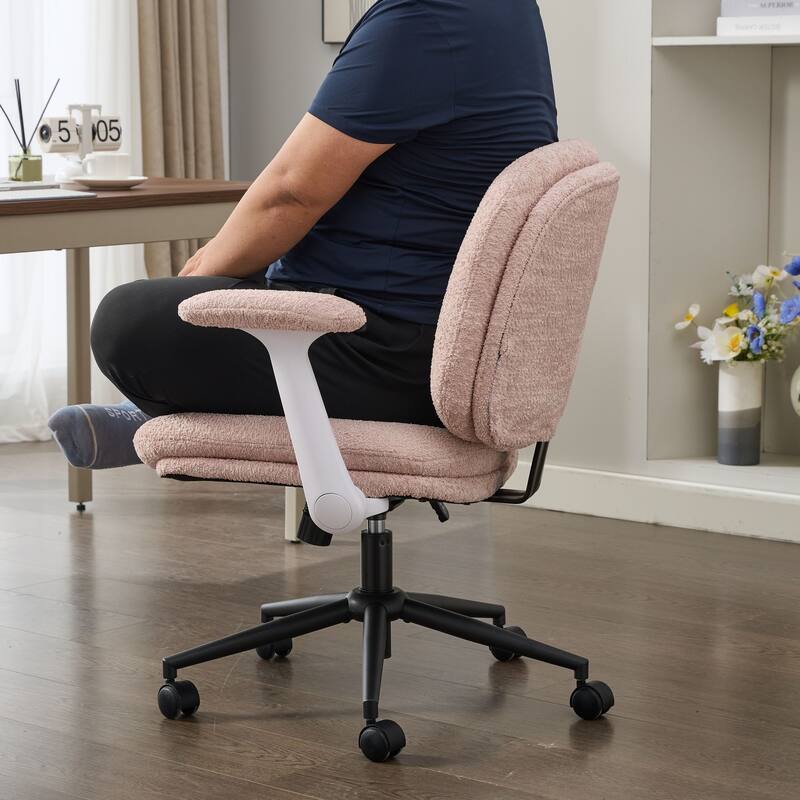 Cross Legged Office Chair with Flip-up Armrests and Wheels, Wide Seat