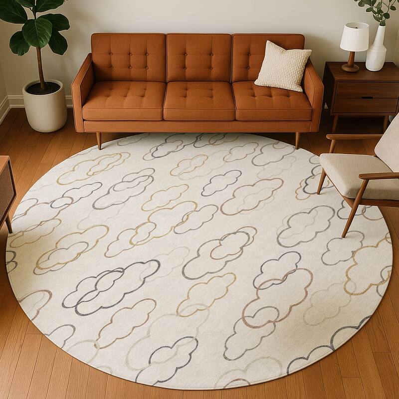 Machine Washable Indoor/ Outdoor Modern Clouds Chantille Rug
