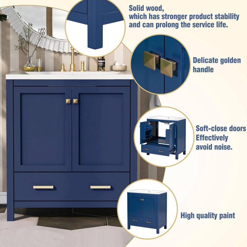 30" Bathroom Vanity with Single Sink, Combo Cabinet, 2 Doors, 1 Drawer