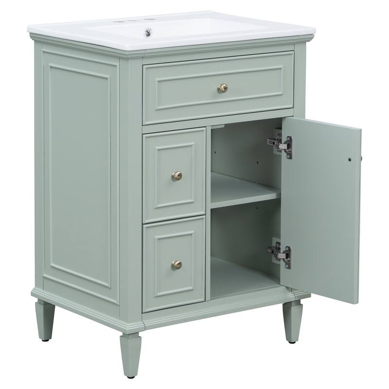 Roomfitters 24" Bathroom Vanity with Sink, Solid Wood Frame, Flip Drawer, 2 Side Drawers & Adjustable Shelf