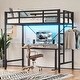 preview thumbnail 1 of 1, Twin Metal Bed Frame LED Lights Full-Length Guardrail & Ladder Black
