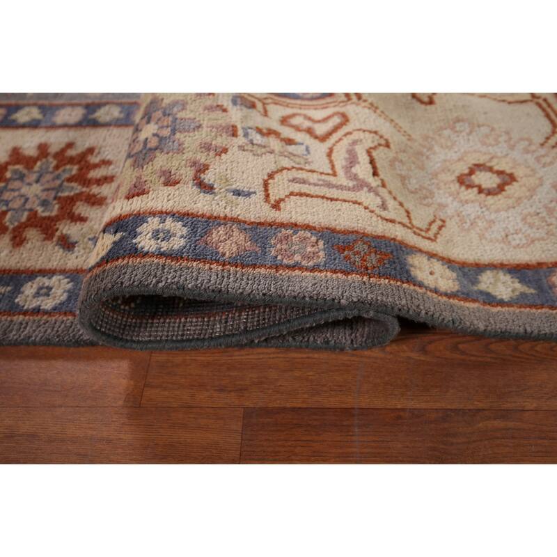All-Over Gray Geometric Oushak Indian Rug Hand-Knotted Wool Carpet - 8'0"x 10'0"