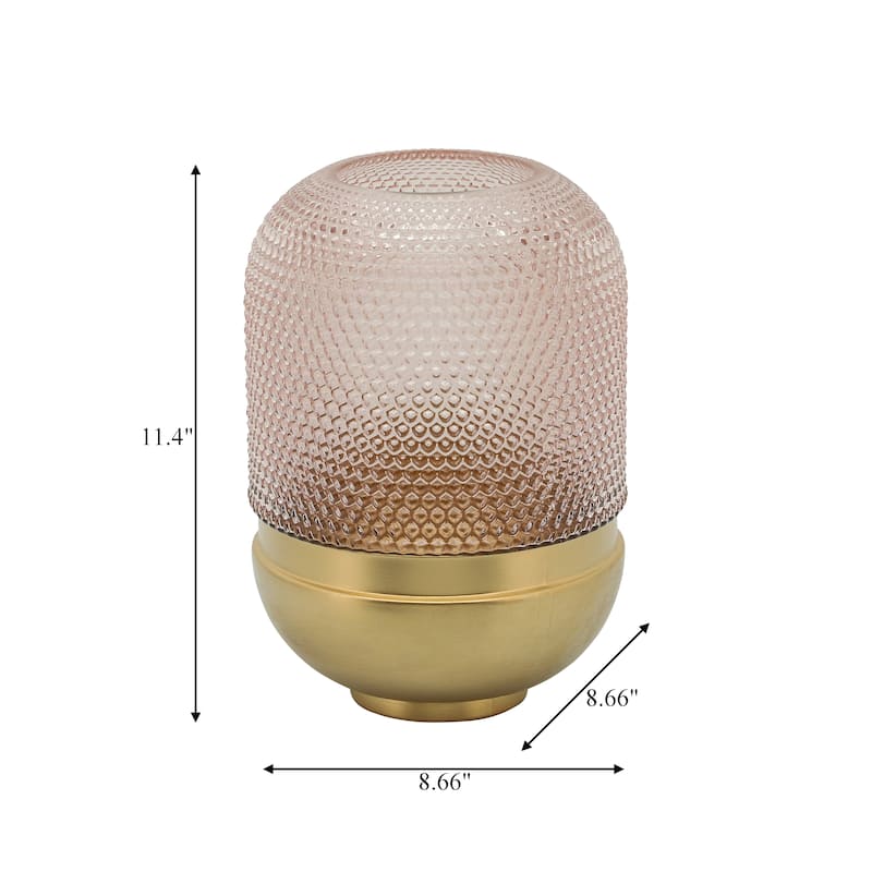 11" Glass Vase Contemporary Glam Pink and Gold Textured Dot Design Glass Vase for Floral Display and Centerpiece -