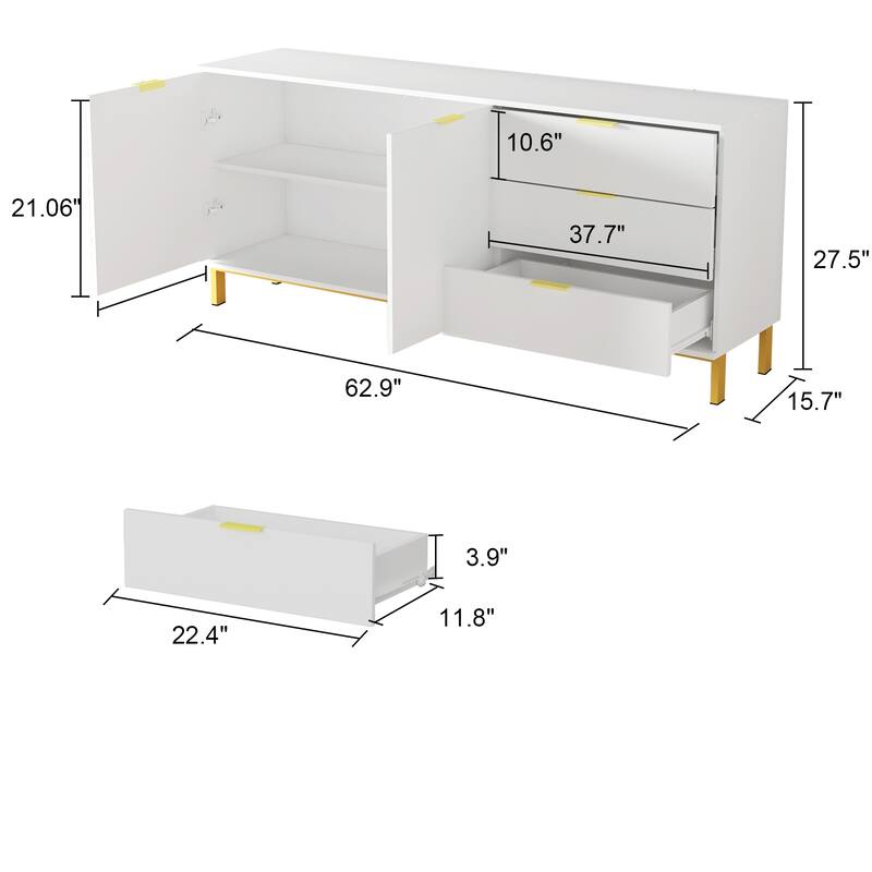 2 Door Large Storage Cabinet 3 Drawer TV Cabinet Buffet Sideboard