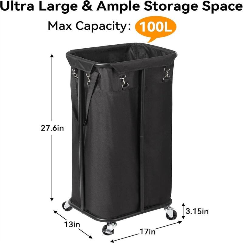 100L Rolling Laundry Hamper with Wheels - 16.5"L x 12.6"W x 31.9"H